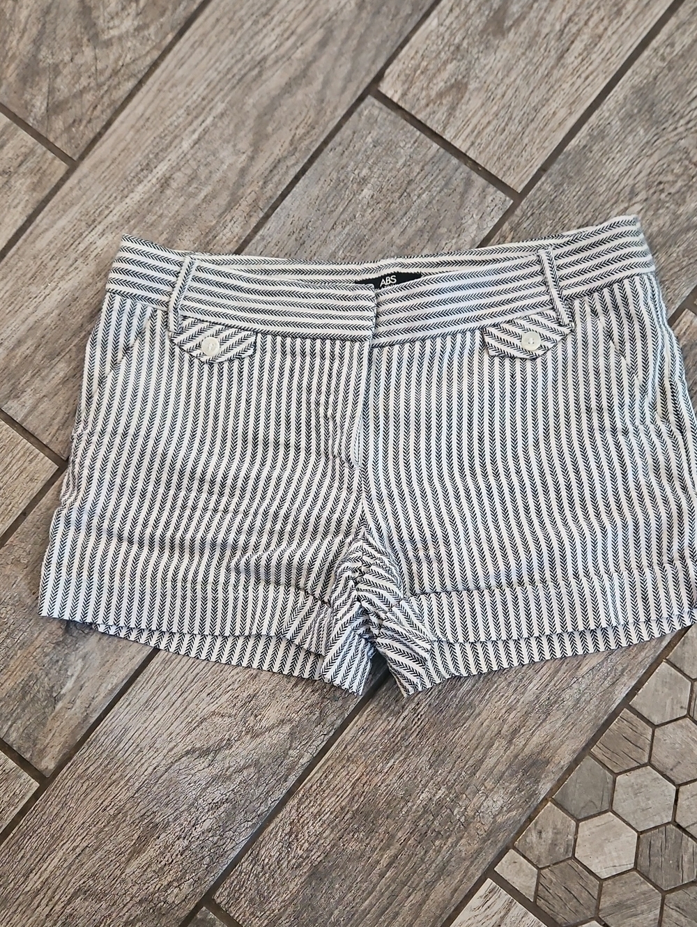 ABS platinum  Striped Cotton Twill Women's Shorts - Black/White